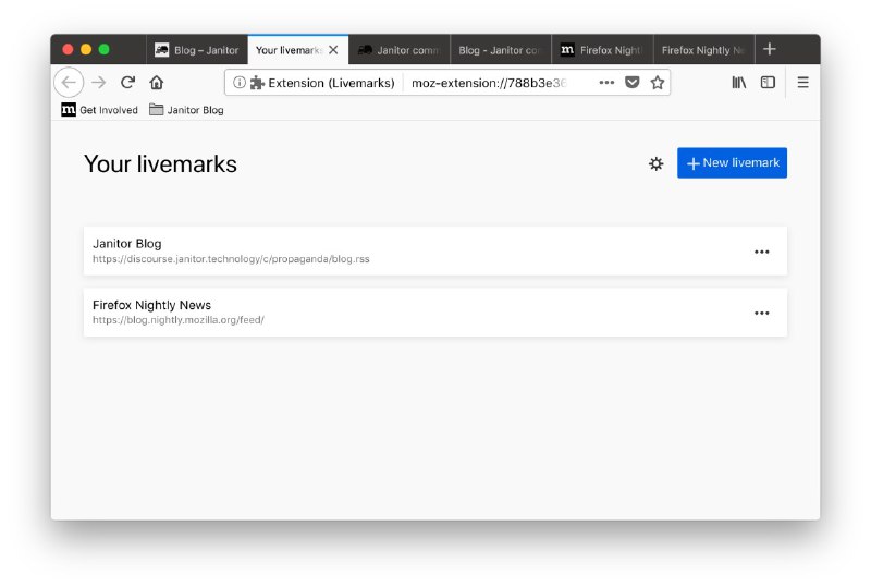 #开源 #Firefox 实时书签 #LivemarksLivemarks 提供以实时书签的形式进行 RSS 订阅