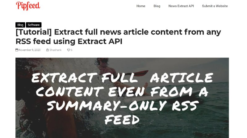 Pipfeed news extract API 