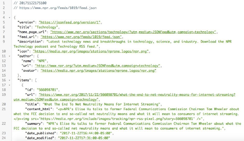 美媒全国公共广播电台开始支持 JSON Feed National Public Radio 的技术团队还在其支持 #JSONFeed 的通知中简述了其对 RSS 的看法