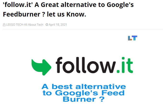 「'follow.it' A Great alternative to Google's Feedburner ? let us Know.」频道提及过 #FollowIt 这家服务