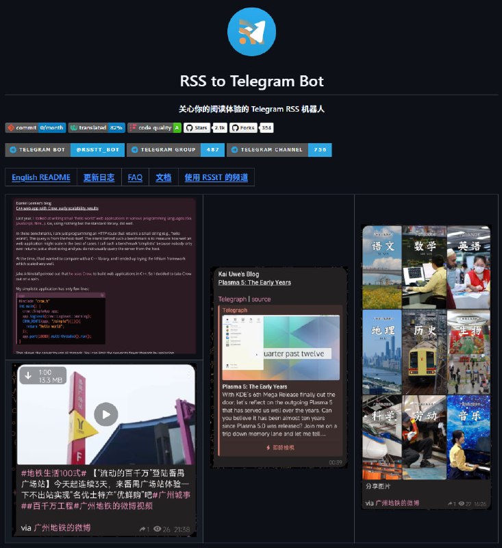 RSStT Bot 项目招募继任者RSStT Bot 项目在 GitHub 上获星 2K+，@RSStT_Bot 是 Telegram 上有名的 RSS bot