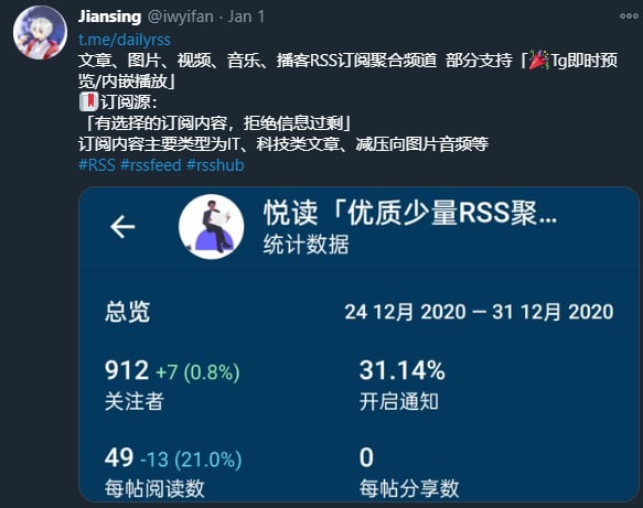 TG 频道 “悦读「优质少量 RSS 聚合」” 的订阅源向 DailyRSS 频道所有人要了下订阅源的 #OPML 文件，发在了这里